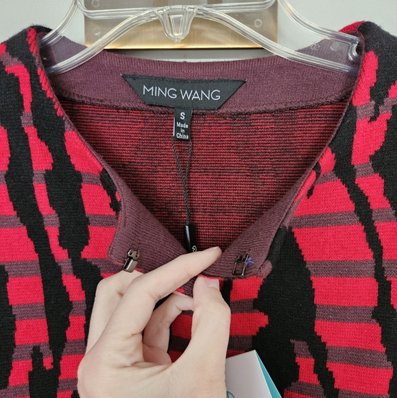 MING WANG Red Auburn Open Front Jacket in Animal Pattern Cozy Knit NWT Size S - Picture 9 of 14